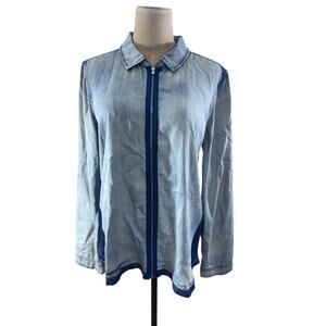 "Dear John" Zip Up Jean Colored Shirt, 2-Toned, Size S, Preppy, Streetwear,Tween